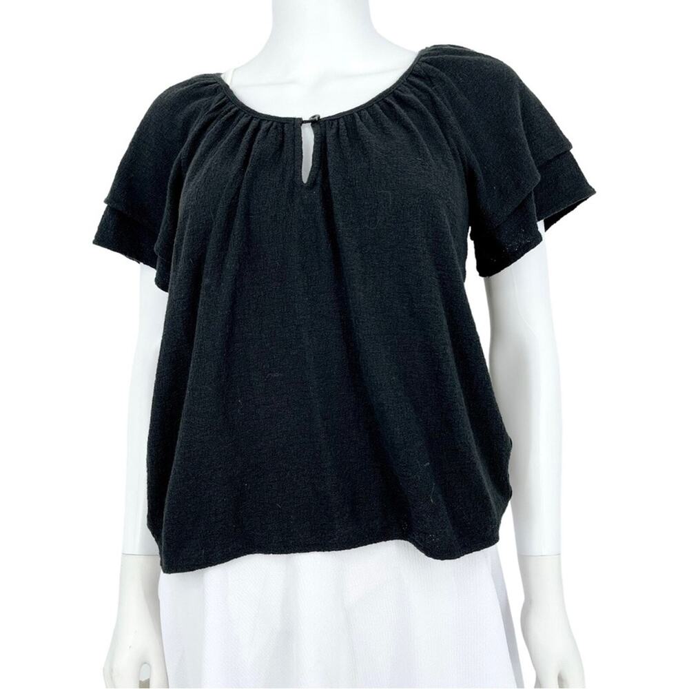 Madewell Texture & Thread Women Size‎ XXS Blouse Tiered Sleeve Cowl Neck Black